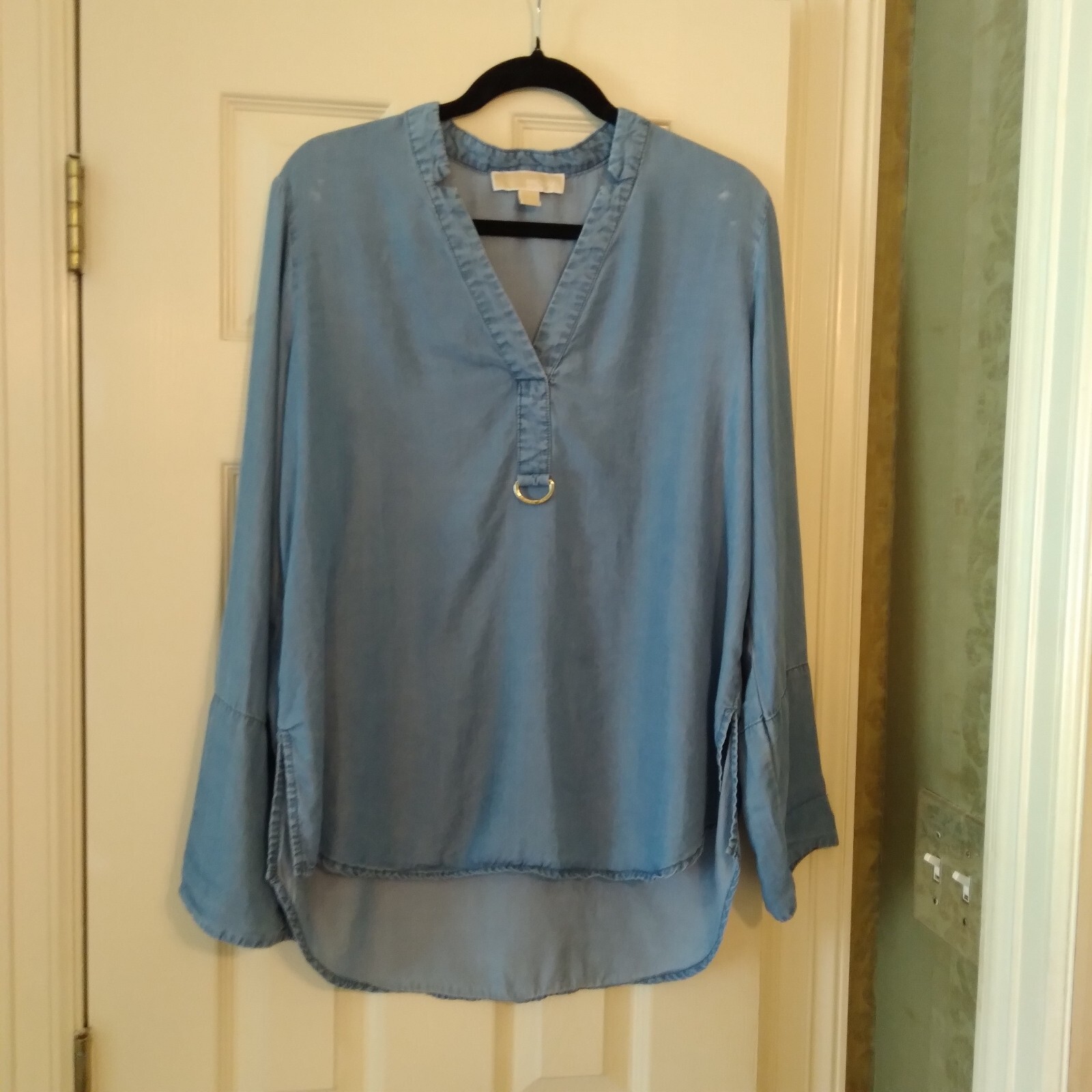 Michael Kors Blue Blouse 3/4 Button Sleeve Women's Large thumbnail 13