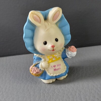 Vintage Hase Sammlerstück Russ Berrie süße Haube Rosen Korb ''I Love My Mum''