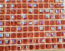 Vintage Swarovski Crystal 5601 6mm cube beads, Indian Red AB 6pcs 