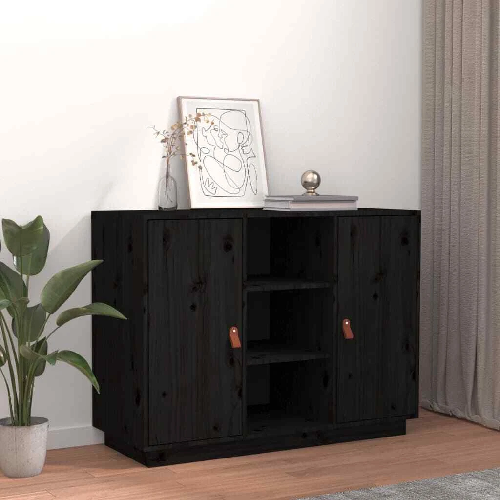 Sideboard Black 100x40x75 cm Solid Wood Pine