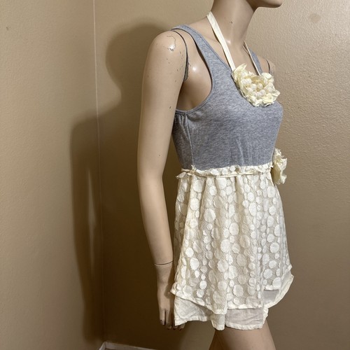 Women’s Grey Ivory Cotton Casual Summer Stretch Slim Tied Size L Sundress Tunic - Picture 9 of 20