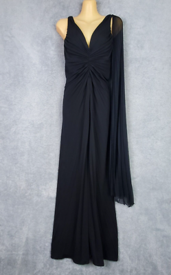 BCBGMaxazria Maxi Dress Sz S Black Y2K V Neck Grecian Goddess Gown Pleated  Zip | eBay