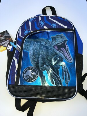 Jurassic World Backpack 17'' T-rex Dinosaur Book Bag School Tote Blue RARE NEW