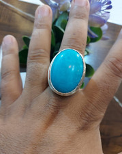 Big Turquoise Stone Nishapuri Feroza Hussaini Turquoise Ring Heavy Silver 925