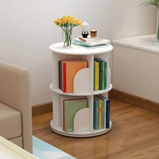 2 Tier Floor Standing Bookcase Storage Rack Rotating Bookshelf 360 Display