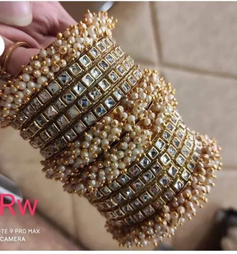 12 Pieces Kundan Kada Bridal Bangle Set Girl Women