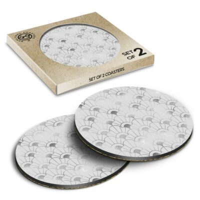 2 runde Untersetzer in Schachtel - BW - Rose Art Deco Muster Druck #35134