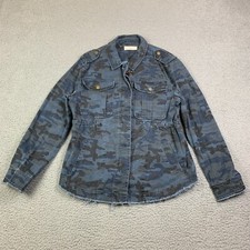 Elan Jacket Womens Medium Military Utility Blue Camouflage Full Zip Fringe