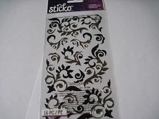Scrapbooking Stickers Crafts Sticko Silver Black Flourish Swirls Repeats