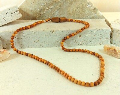Collar Cuentas de Olivo 4mm Colgante Unisex bisuteria #