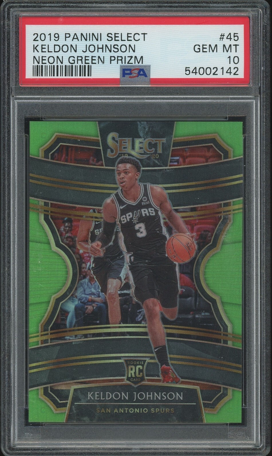 KELDON JOHNSON RC 2019 Select #45 NEON GREEN PRIZM #/75 PSA 10 - Spurs