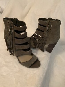 olive green open toe booties