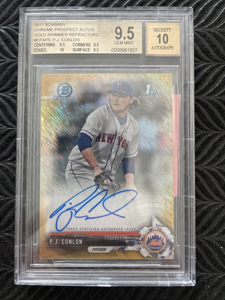 PJ CONLON 2017 Bowman Chrome Prospect Autographs Gold Shimmer Refractor /50 METS - Image 2 of 4