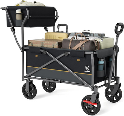 EVER ADVANCED Collapsible Push & Pull Shopping Cart with Wheels & Brakes, Foldab