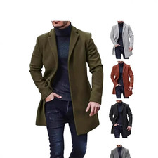 Mens Winter Warm Formal Trench Coat Long Jacket Smart Work Outwear Overcoat