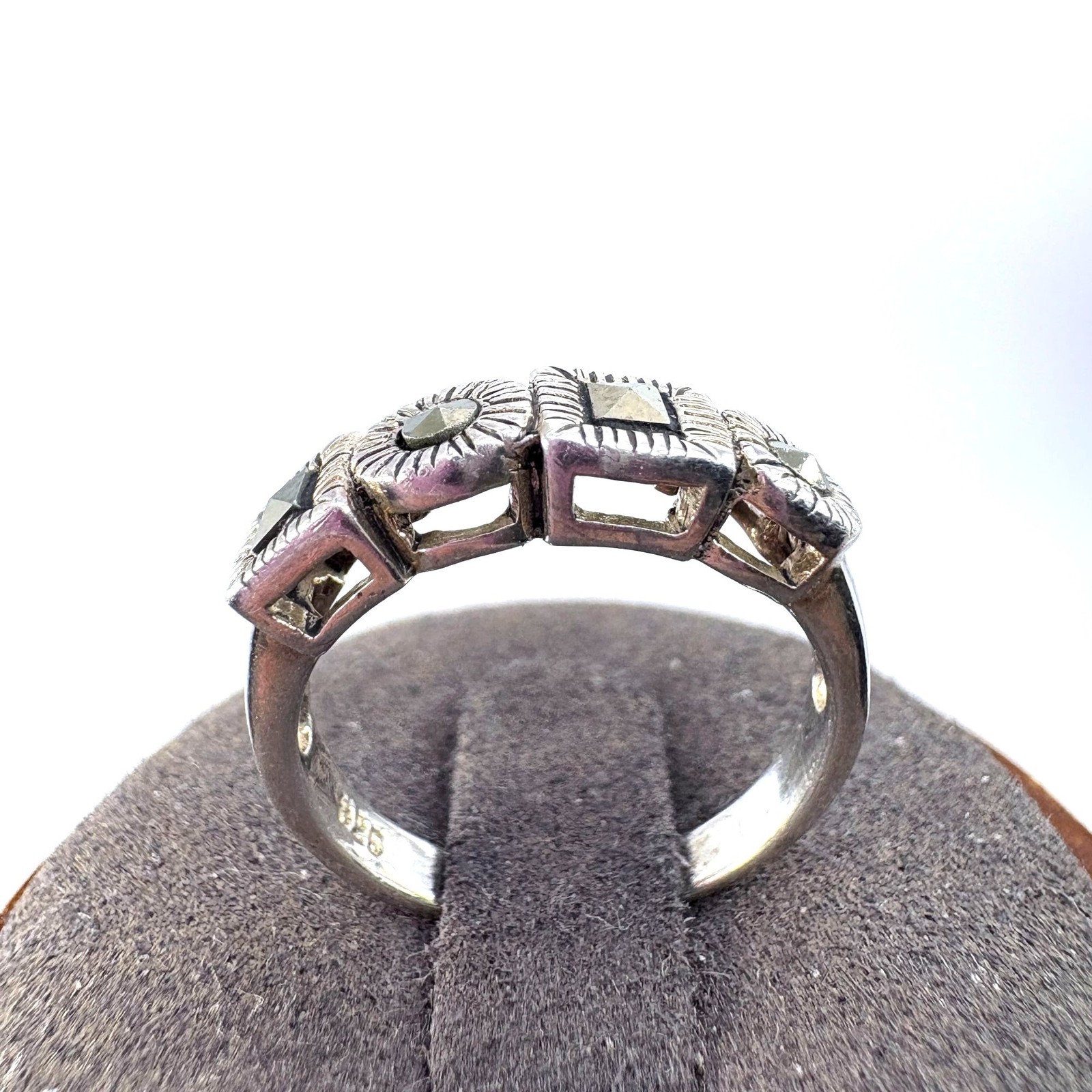 Marcasite Alternating Square Circle Design Ring S… - image 4