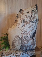 Vntg. Tapestry Cat with Kittens Weighted Pillow / Door Stop, Cottage core,...