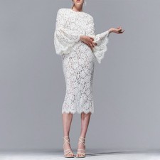 Luxury White Lace Dress Elegant Women's Waist Cinching High-end Hollow Out Dress