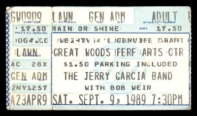 Jerry Garcia Band 1989 Sep 9 Ticket Stub Mansfield Great Woods Performing *TS42 - Image 1 of 2