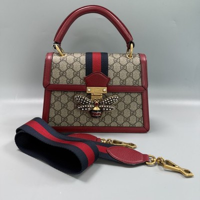 GUCCI Queen Margaret Bee GG Supreme Beige Canvas Red X448 06.29