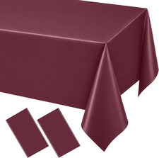 2 Pack Burgundy Disposable Plastic Tablecloths, Waterproof Rectangle Table Cover