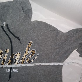 Victoria's Secret PINK Hoodie Women Small Gray Leopard Print Cowl Neck Pullover