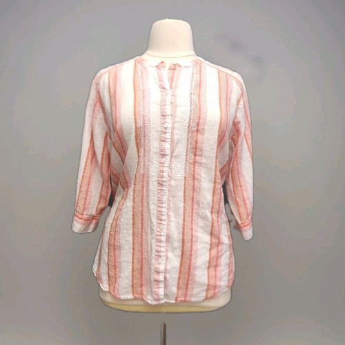 Lane Bryant Linen Cotton Blend Striped Top 3/4 Sleeve Size 18/20