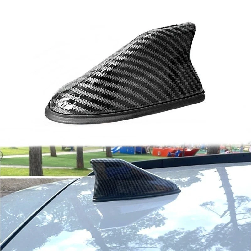 ANTENNA AUTO PINNA SQUALO TETTO ADESIVO NERO CARBON AUTORADIO FM AM UNIVERSALE - Immagine 3 di 4