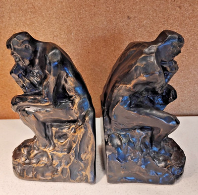Barnes & Noble 1997 USA Bronzed Stone Thinker Bookends 3 pounds 14 ozs each