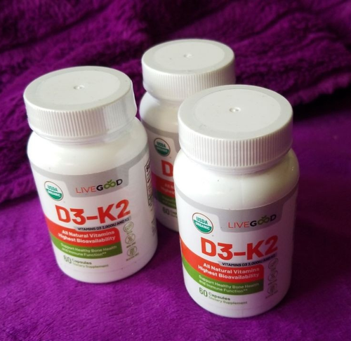 LiveGood D3-K2 Organic Vitamin D3 2000IU K2 90 Day Supply 3 Bottles 180ct