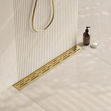 24-in Brushed Brass Rectangular Linear Shower Drain with Brick Pattern Grate,...