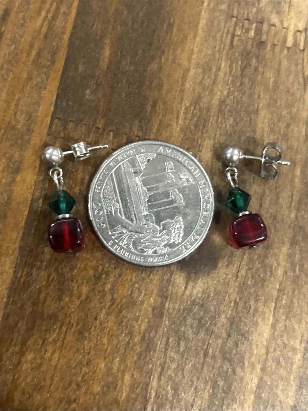 Sterling Silver Studex Dangle Earrings Green And … - image 2