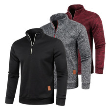 Men's Autumn Half Zipper Sweatshirts Long Sleeve Turtleneck Pullover Casual Gift