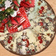 Christmas Tree Skirt, 48 Inch Vintage Snowman Deer Xmas Tree Mat