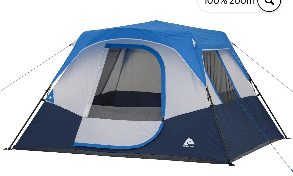 Ozark Trail 10’ x 9' 6-Person Instant Cabin Tent with LED Lighted Hub, 25 lbs