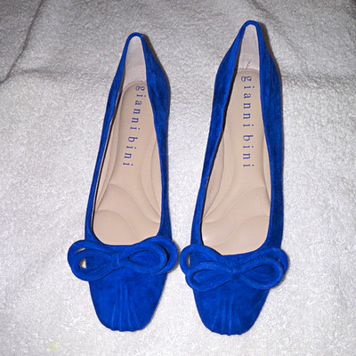 NWOT Gianni Bini Women's Blue Suede Ballet Flats Bow Accent Slip-On Size 8M