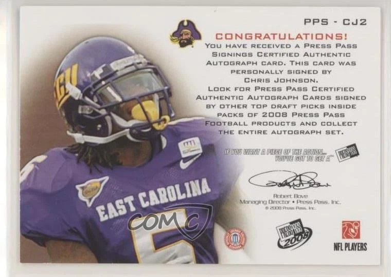 Press Pass Signings Gold 2008/99 Chris Johnson #PPS-CJ2 novato automático radiocontrol Foto 2 de 2