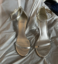 Stuart Weitzman Silver Leather Strappy Ankle Strap Sandals Open Toe 8M