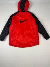 Vintage Nike Parka Coat Youth XL Red Black Full Zip Vented Hooded Big Swoosh 90s