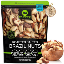 - Brazil Nuts Roasted  Salted - No Shell, Whole 4Oz - 0.25 LB Bulk Nuts Packe