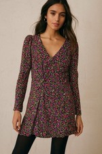 Sezane Women's Long Sleeve Mini Dress Size 36 Ditsy Floral Cottage French Chic