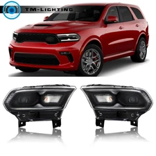 For 2021-2023 Dodge Durango Black Pair of Headlights LED W/ Halogen Turn Signal