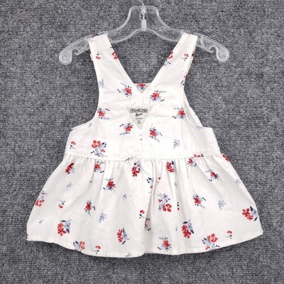 NEW OshKosh B'gosh Floral Dress Overalls Infants 6M White Red Blue