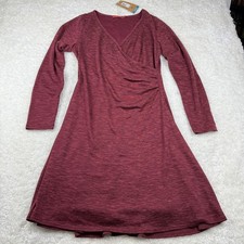 Prana Nadia Dress Women L Nocturnal Red Faux Wrap Long Sleeve New With Tags