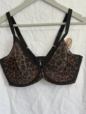 Curvy Couture Bra Womens 32H Leopard Print Underwire Sheer Mesh Sexy NWT