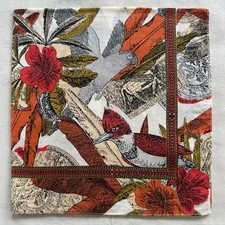 Vintage Bird  Floral Orange Black Cotton Abstract Art Handkerchief Hanky 19" P