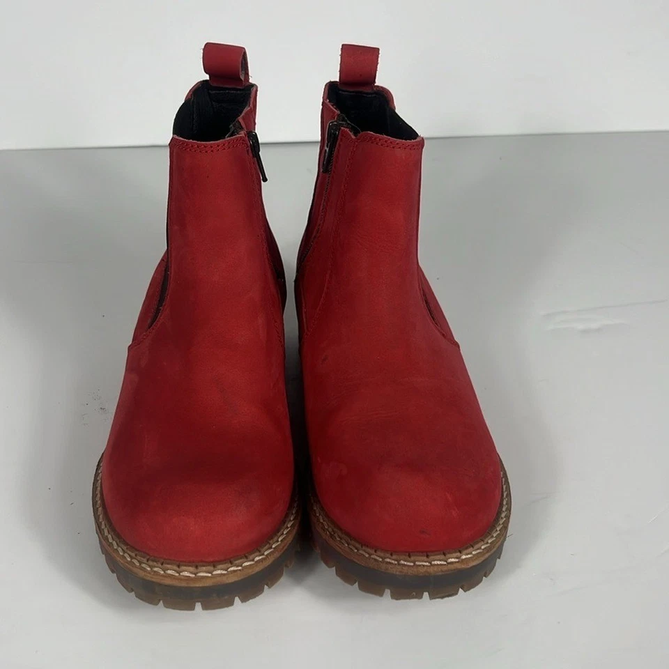 Bos & Co Red Leather Lug Sole Chelsea Boots / SZ 39 or 8-8.5 - Image 4 of 4