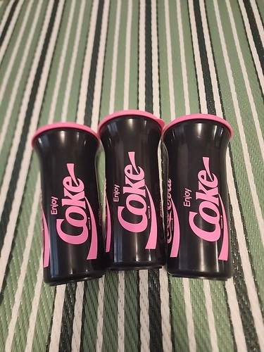 3 Vintage Whirley 32oz Cups 90s Black & Pink Coca-Cola