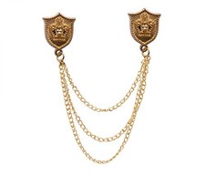 Lapel Pin for Men Golden Shield with Crown Engraving and Hanging Chain Brooch