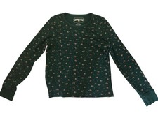 American Eagle Womens Forest Green Floral Waffle Knit Thermal Top Size Medium